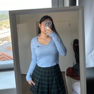 Blue collared long sleeve top